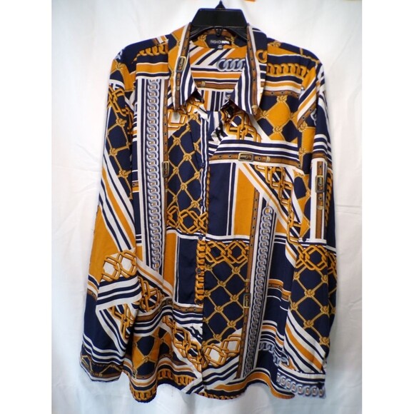 Fashion Nova Tops - Fashion Nova Women's 3X Button Up Blouse Long Sleeve Chain Baroque Print